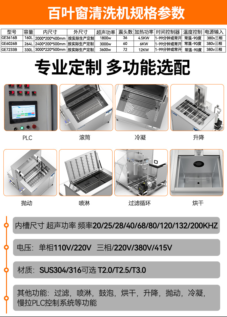 冠博仕GE6026B專業(yè)百葉窗超聲波清洗機(jī) | 264L/3000W | 可清洗多種百葉窗 支持定制